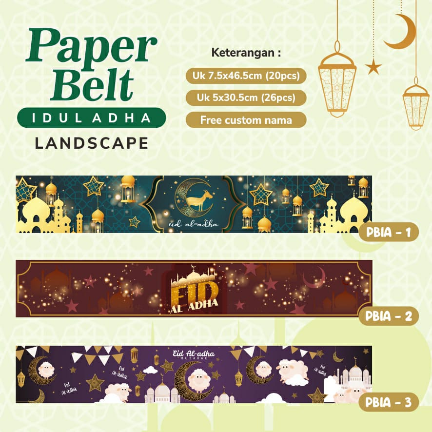 

26 PCS PAPER BELT IDUL ADHA BENTUK LANDSCAPE PORTRAIT UNTUK BENTO RICE BOX TOPLES HAMPERS GOODIE BAG DUS PARCEL SOUVENIR CUSTOM LUCU BAGUS
