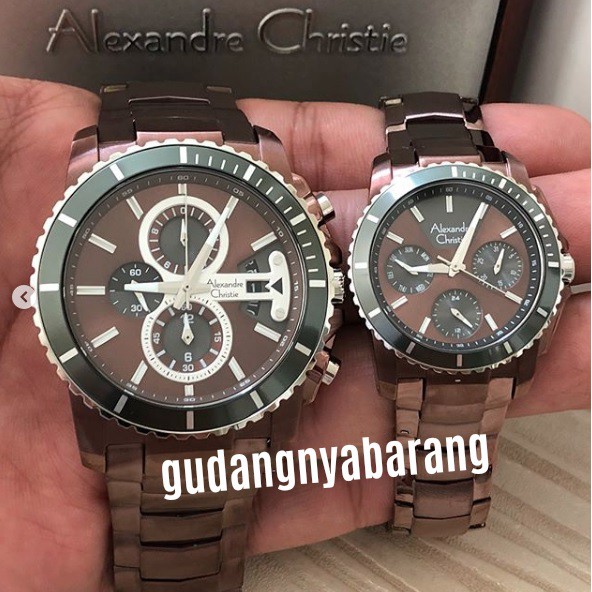 JAM TANGAN PRIA WANITA ALEXANDRE CHRISTIE AC 6455 STAINLESS BROWN CHRONO COUPLE ORIGINAL