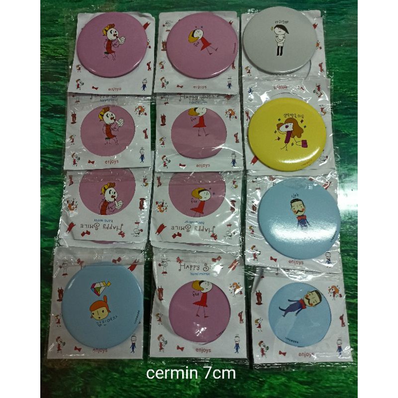 Cermin tangan hand mirror mini bulat round mirror cermin bulat 7cm cermin gambar lucu