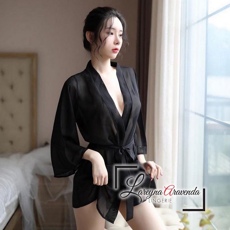 Set Lingerie + G String Seksi Model Kimono Premium Transparant LG421