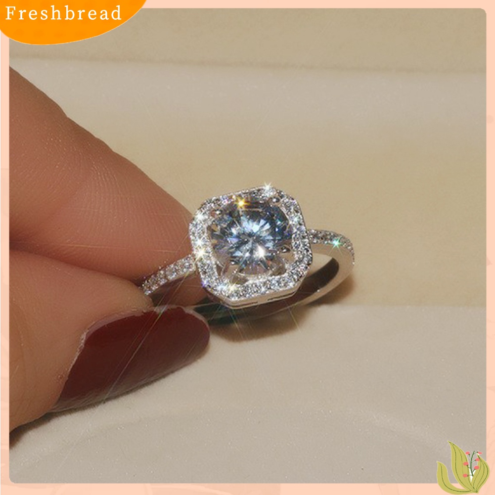 [Fresh] Cincin Kawin / Tunangan Zircon Cubic Bentuk Kotak Mewah untuk Wanita