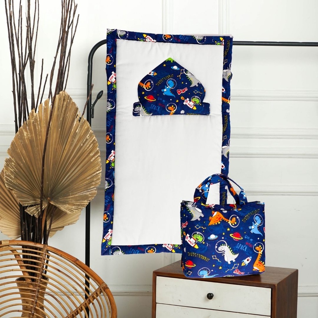 Sajadah Anak + Tas Karakter / Sajadah Anak Motif / Sajadah Anak Tebal 51 x 91-Dino Navy