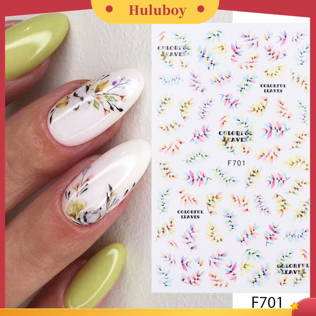 Huluboy Huluboy♡ Stiker Kuku 3D Motif Daun Willow Bunga Lebah Tahan Lama Untuk Dekorasi Nail Art