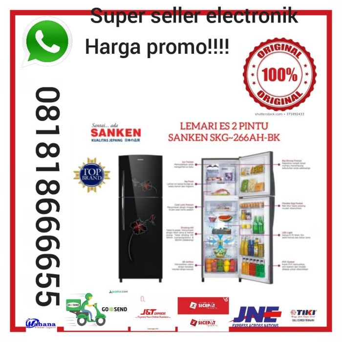 KULKAS 2 PINTU SANKEN SK-G266 SKG266AH 260 LITER MOTIF KUPU KUPU BLACK