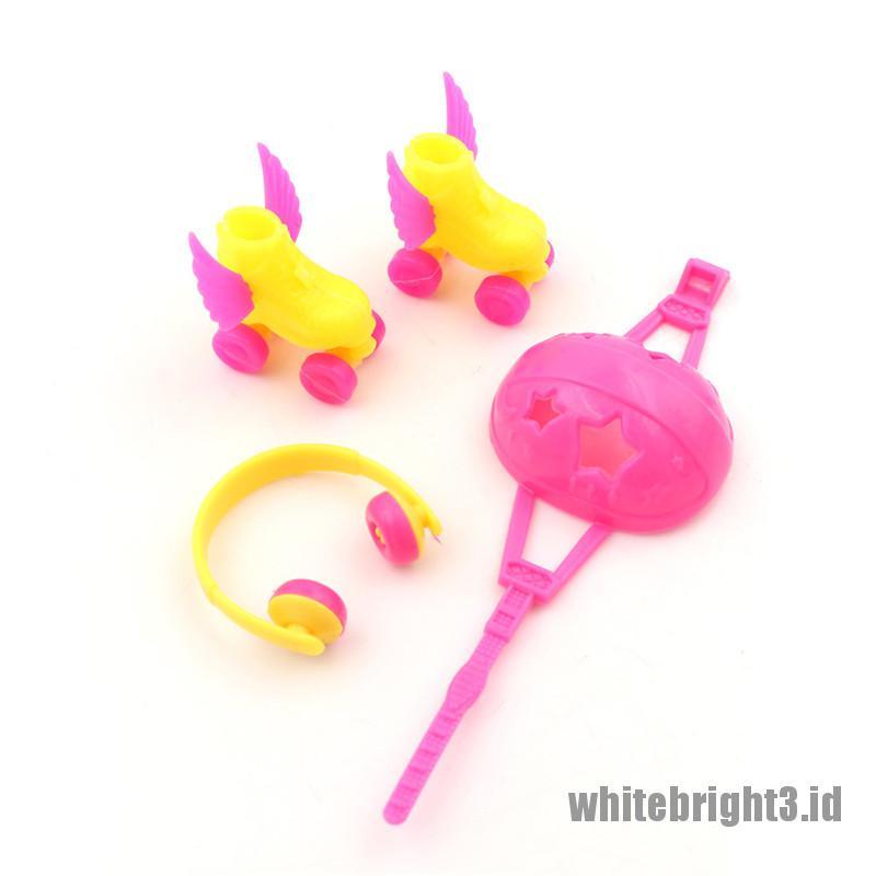 (white3) 3pcs / set Mainan Miniatur Helm + Headset + Sepatu Olahraga Untuk Aksesoris Boneka