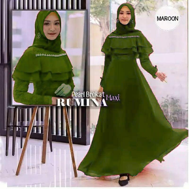 PCS MAXY RUMINA BAHAN BRUKAT KOMBI MOSCREPE JC FASHION BUSANA GAMIS DRESS MAXI 2 UKURAN XL XXL