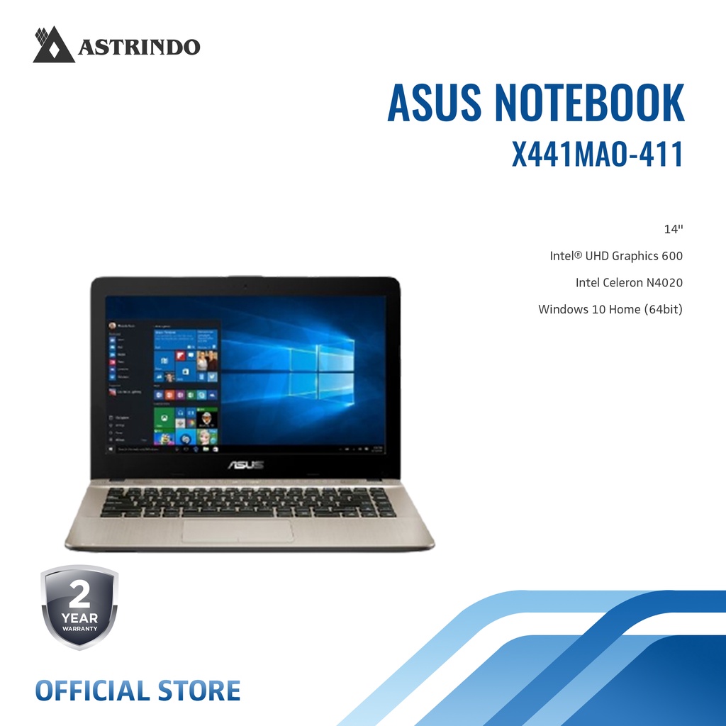 Asus Vivobook Laptop 14 Inch/N4020/4GB/1TB/Win10 - (X441MAO-411) BLACK