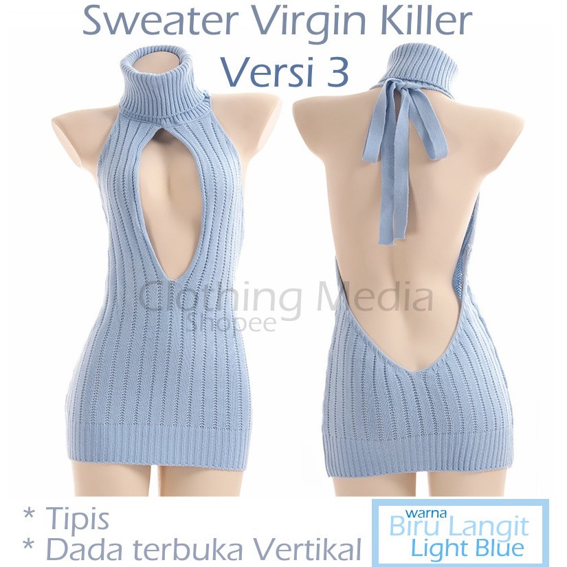 Sweater Virgin Killer V3 Tipis Dada Terbuka Cosplay Versi 3 Backless