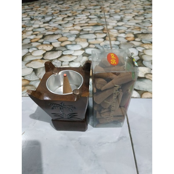 dupa cendana kupang asli+ tempat pembakaran dupa kayu jati