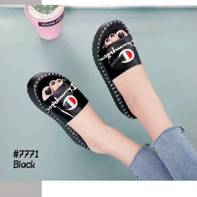 Wedges wanita impor slip on champion Korea#7771