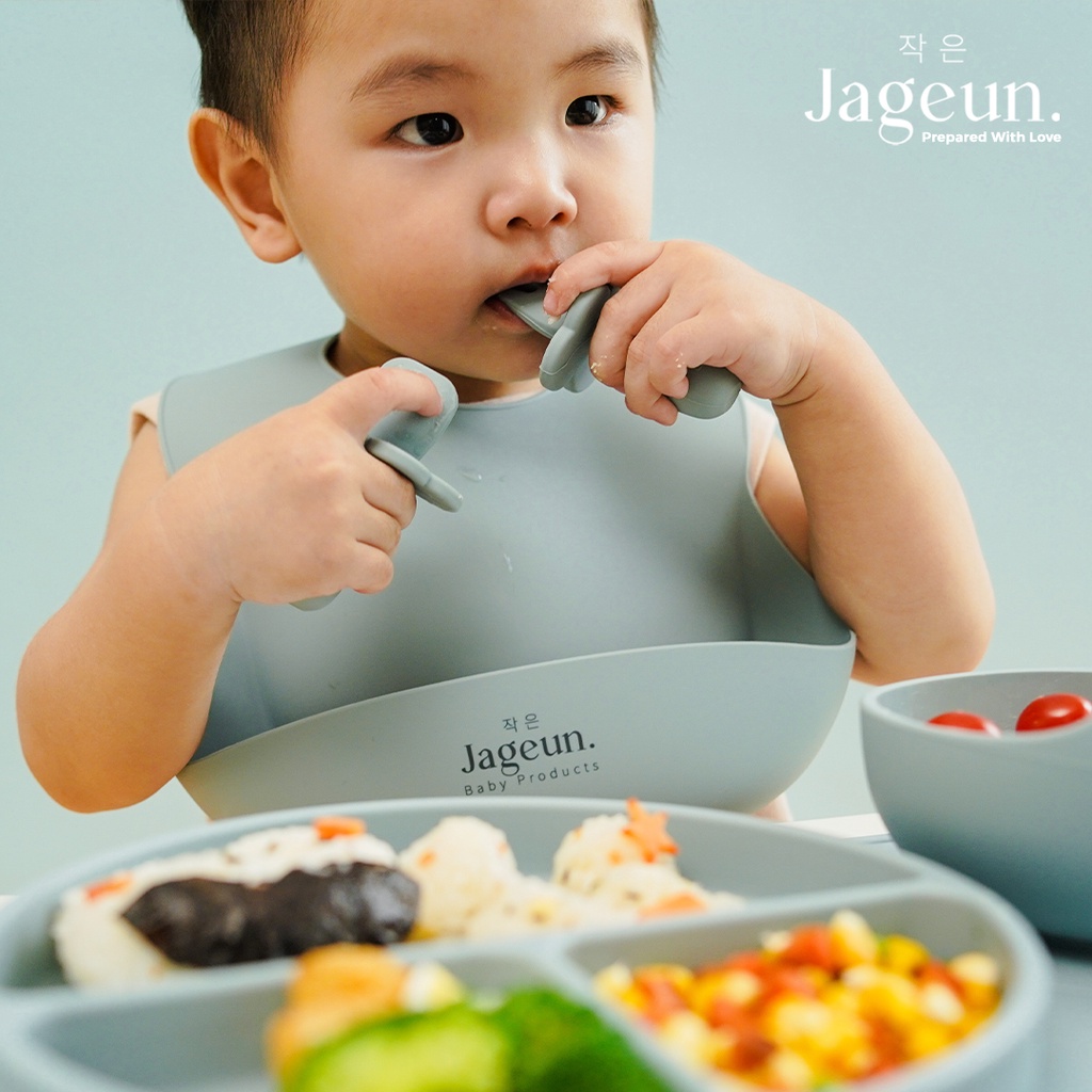 JAGEUN Premium Silicone Training Spoon &amp; Fork | Sendok Latihan Makan