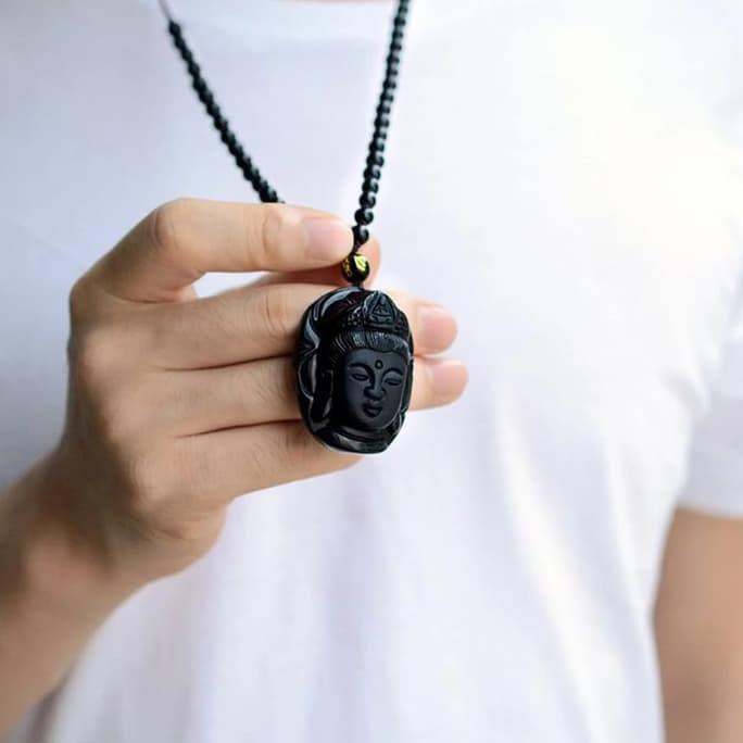Kalung Obsidian Hitam Asli Dewi Kwan Im Pho Sat / Avalokitesvara X56 Original