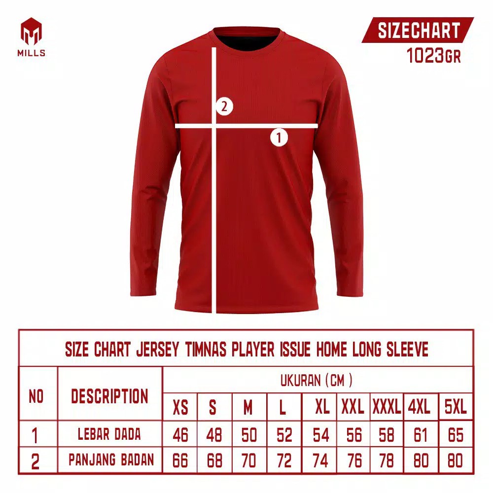 MILLS Timnas Indonesia Jersey Home Player Issue Long Sleeve 1023GR Red