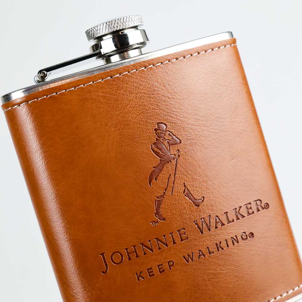 Leather JW Botol Minum Unik Wine Bir Hip Flask Stainless Steel With Corong Sloki Shot