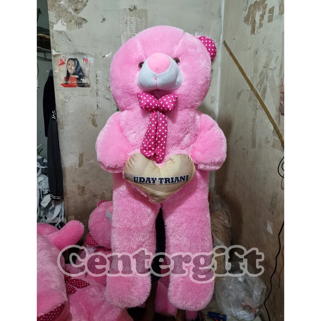 Boneka Teddy Bear Super Jumbo Love Ukir Nama dan Foto 1Meter