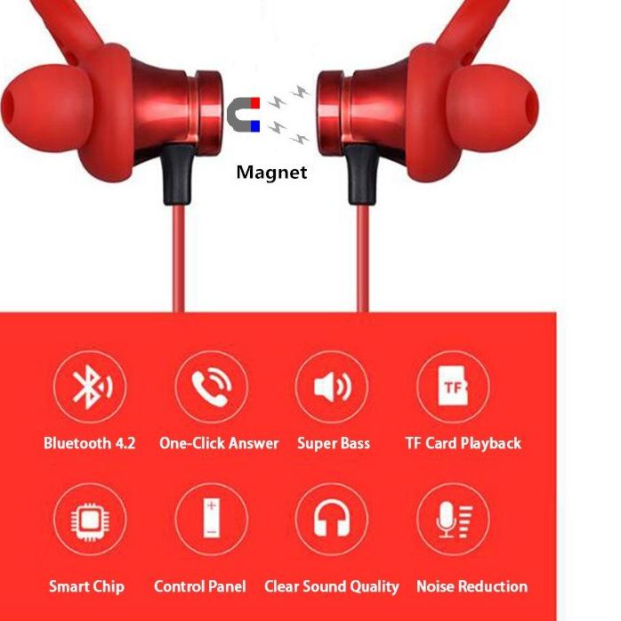 ● GROTIC XT-22 Headset Bluetooth Sport Magnetik Wireless Bass Stereo dengan Slot Kartu TF ℮