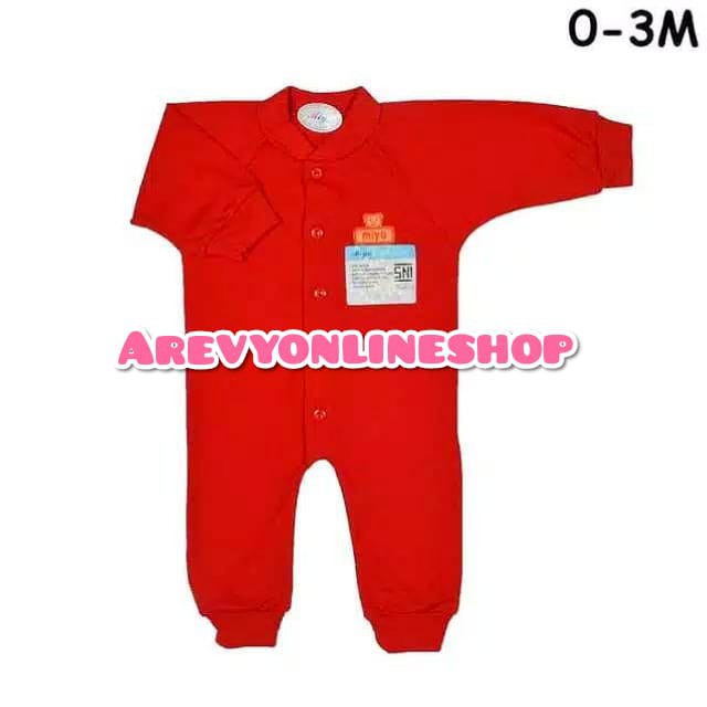 MIYO Baju Kodok Panjang Rib Merah Sleepsuit Bayi Buka Kaki New Born Baju Perlengkapan Bayi