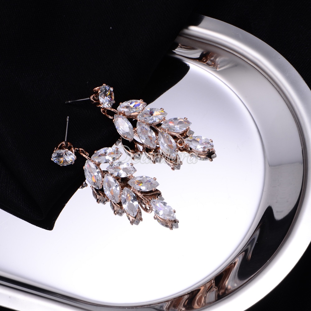 Bridal Earrings Female Full Diamond Shining Leaf Zircon Earrings