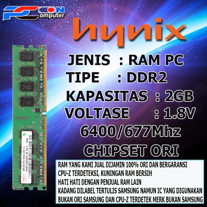 MEMORY RAM PC DDR2 2GB PC6400 800MHz HYNIX