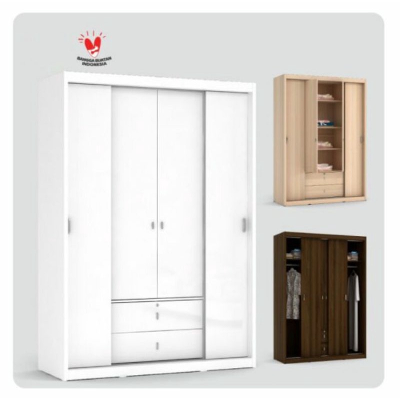 pro design QUEEN WD 160 SSL GL lemari pakaian lemari baju pintu sliding geser