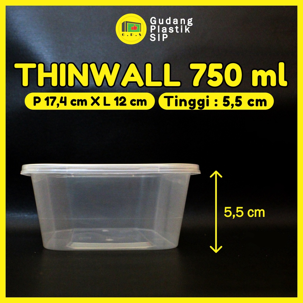 THINWALL RECTANGLE 750 ML + TUTUP / KOTAK MAKANAN PLASTIK ISI 25