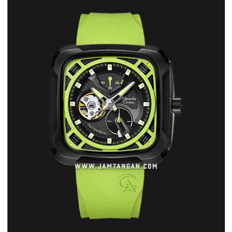 Alexandre Christie AC 6577 MA RIPBALE Automatic Open Heart Dial Lime Rubber Strap