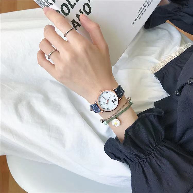 ✅COD BBS - Jam Tangan Wanita Gaya Korea Strap Pu Bunga Motif Tulang Ikan Fashion Quartz Analog Import