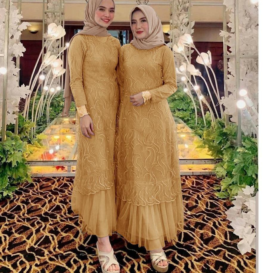 Terbaru dan terlaris (MODEL BARU) GAMIS ALDINE / BAHAN TILE RUBY MUTIARA / GAMIS BRUKAT TILE / SIZE