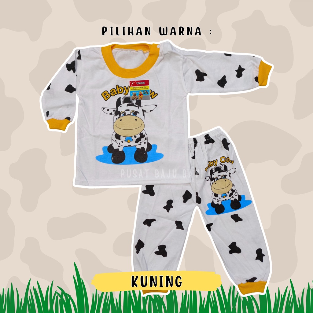 Setelan Baju Bayi Panjang 3 - 12 Bulan merk VIORI motif BABY COW