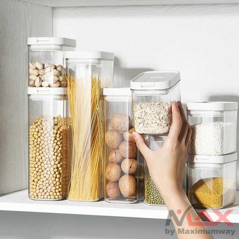 Toples kedap udara dengan pengunci hisap super kuat makanan awet tahan lama Toples Wadah Penyimpanan Makanan Food Container Airtight Food Storage Container Stackable Kitchen Sealed Jar For Cereal Flour Sugar Dried Fruit Transparent Storage Tank