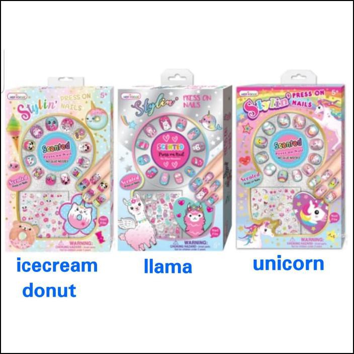MAINAN KUKU PALSU ANAK STYLIN PRESS ON NAILS LLAMA UNICORN ICECREAM
