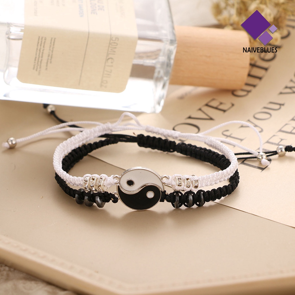 Naiveblue &gt; Gelang Tali Anyam Handmade Adjustable Dengan Liontin Tai Chi Untuk Pasangan / Pria / Wanita