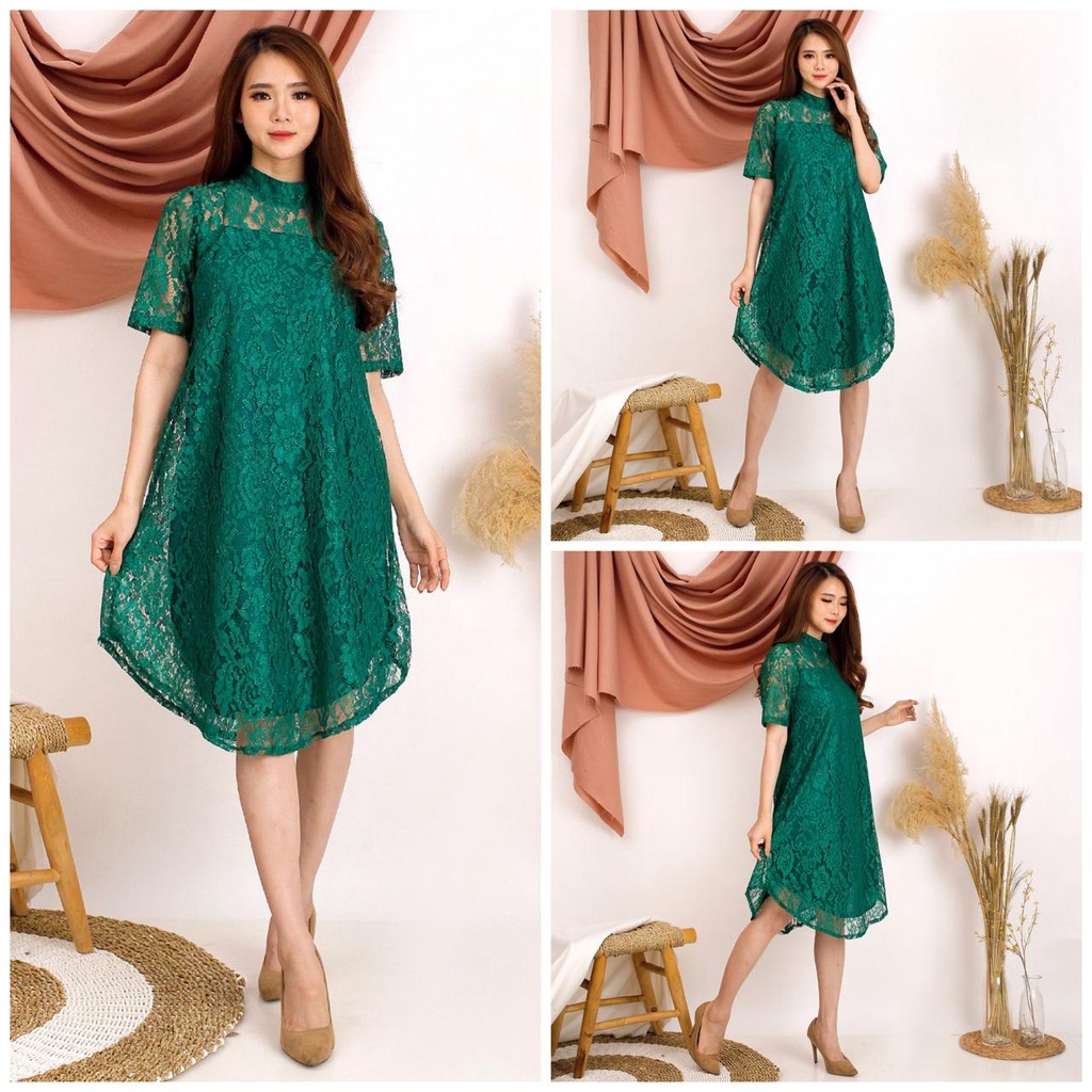 DRESS RIHANA BRUKAT CORNELI TULANG TIMBUL GLITTER DRES BROKAT NATAL PESTA 7 WARNA