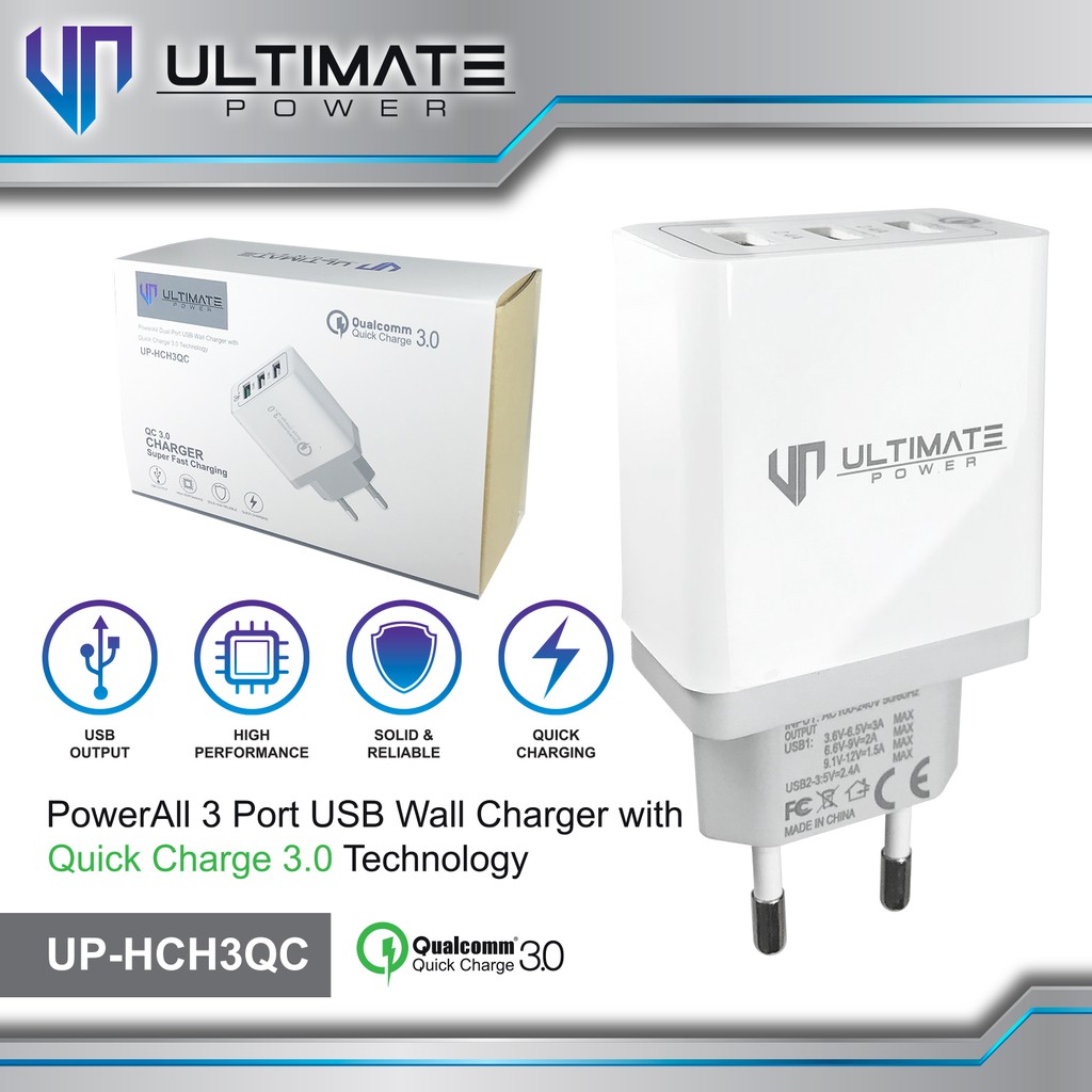 Adaptor batok Charger Ultimate Power HCH3QC Super Fast Charging 3 USB QC 3.0 Original 100%