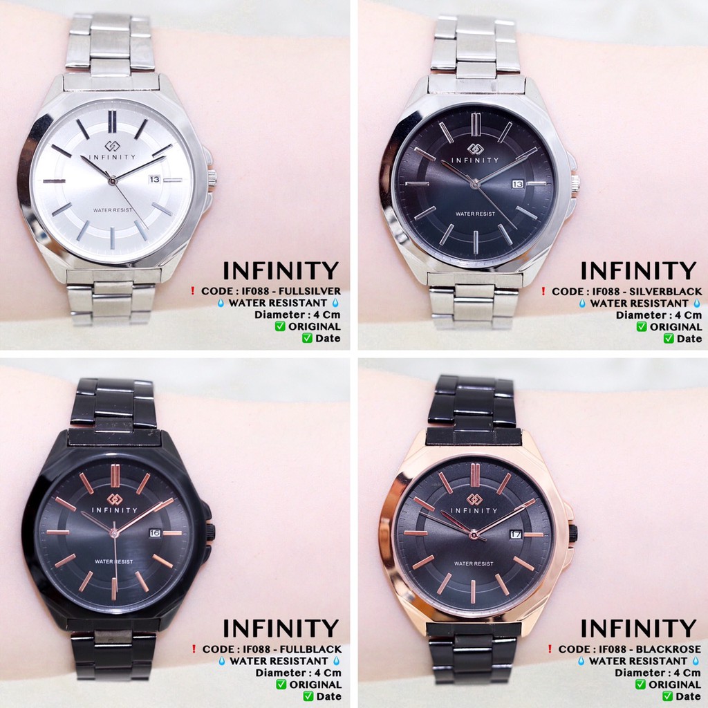 Jam tangan couple rantai INFINITY pria / wanita ORIGINAL ANTI AIR tanggal aktif free box IF090 IF083