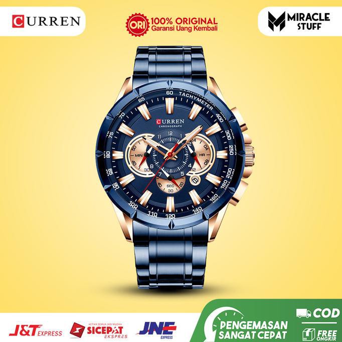 Jam Tangan Pria CURREN 8363 Analog Stainless Steel Chronograph Aktif - Biru Rosegold