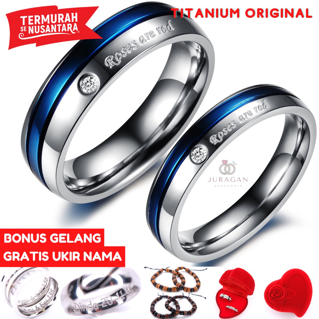 [HIGH QUALITY] Cincin Couple BUCIN R33 Titanium Ukir Nama + Box Cincin Beludru + BONUS Gelang Couple