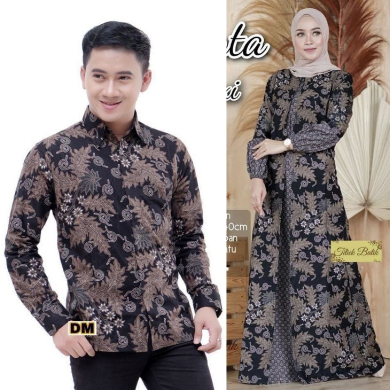 Couple Gamis Batik Maura Couple - Sania Ruffle Batik Couple ori Ndoro jowi DNT Garansi Termurah-Lolipop