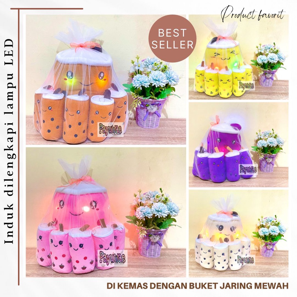 Boneka Boba Jumbo Mini Kecil Besar Milk Tea Beranak Lampu Led Nyala Lucu Mewah Anak 5 Induk 1 Murah 