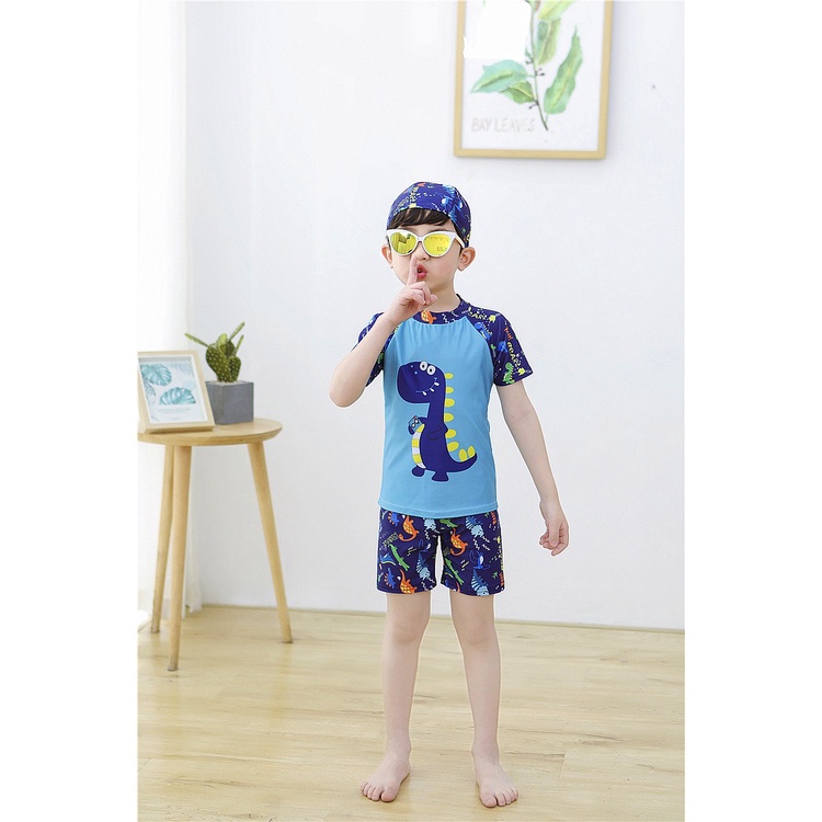 IMPOR BAJU RENANG ANAK COWO CEWE SWIM SUIT SET BAJU CELANA TOPI MOTIF LUCU