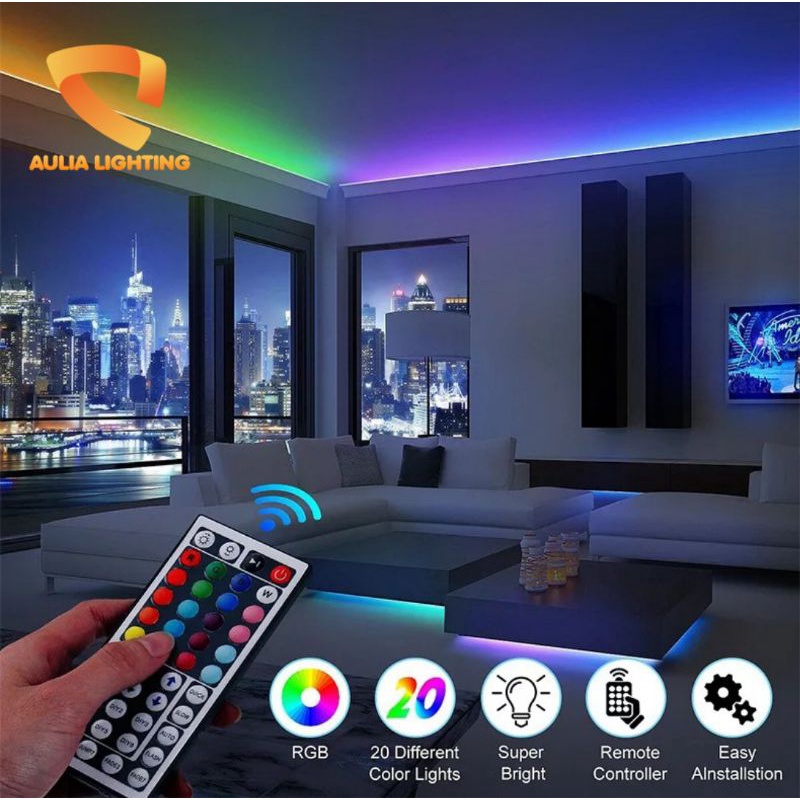 PAKET 5M LED STRIP RGB SMD 5050 REMOTE MATA BESAR 44K ADAPTOR LENGKAP KAMAR TIDUR CEWEK COWOK AESTETIK DIY HIAS