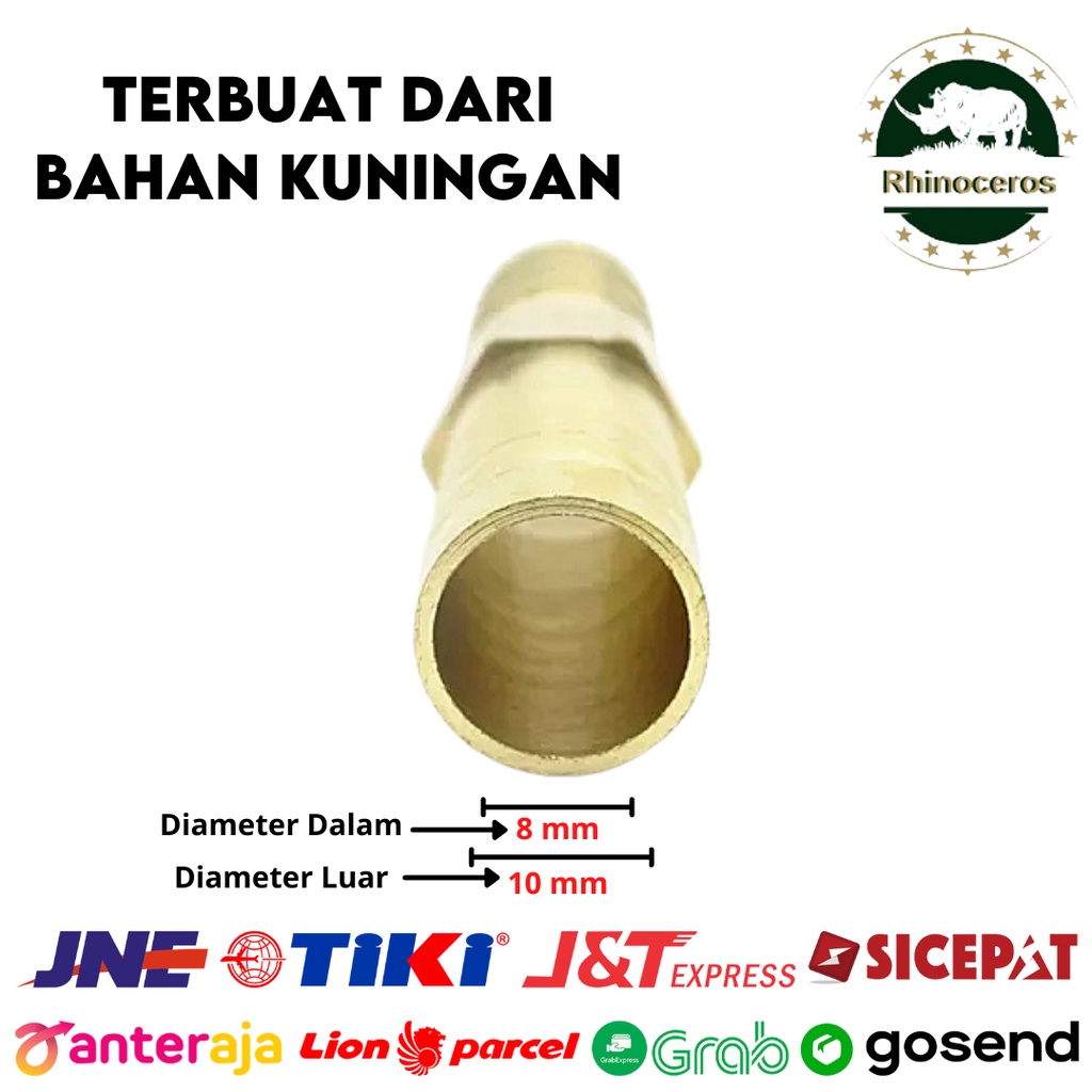 Sambungan Lurus Selang Gas Kuningan 3/8&quot; Neple Kuningan 2 Cabang 10mm