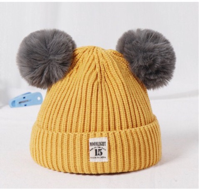 Topi kupluk wol lembut topi pom pom topi rajut newborn bayi baby knitted hat MOONLIGHT (5t)