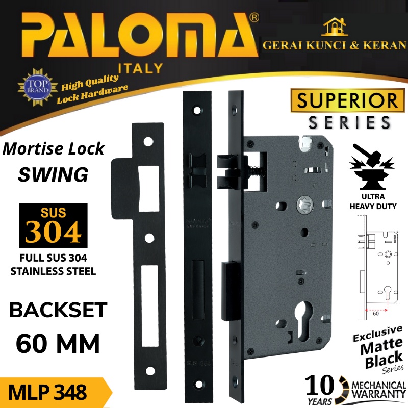 PALOMA MLP 348 BODY KUNCI SWING SUPERIOR 60MM HITAM BLACK MATT MORTISE