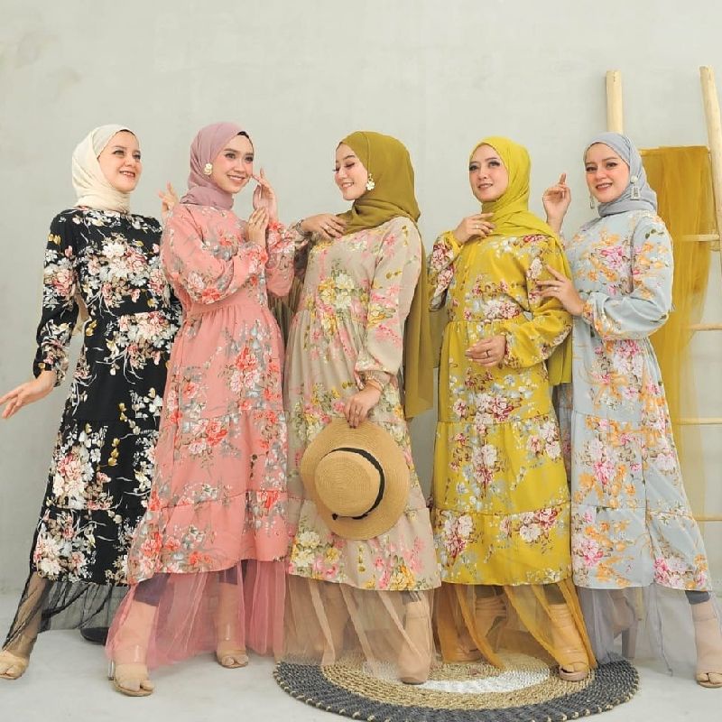 GAMIS TUTU MOTIF BUNGA DRESS MUSLIM
