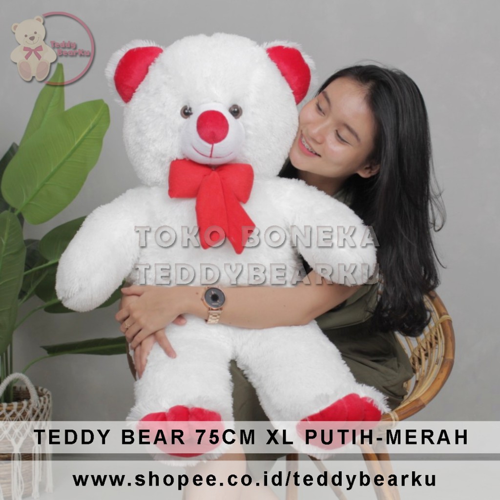 Boneka Teddy Bear Putih Merah 80CM JUMBO Khas Bandung