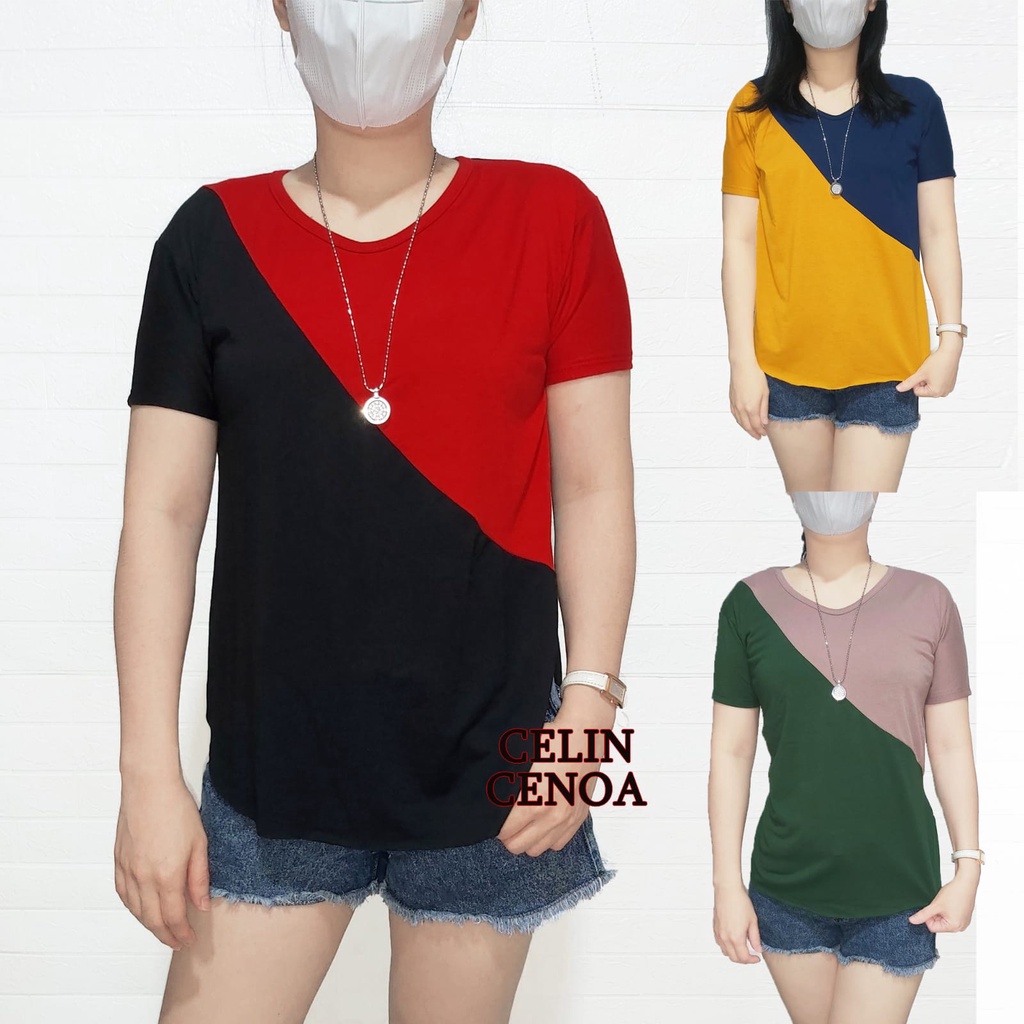 atasan kaos kombinasi oval v neck kaos murah atasan wanita t shirt