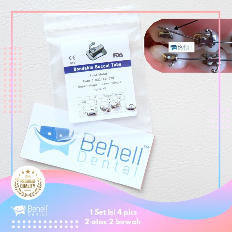 Behelldental Buccal Tube Bracket Pengunci Gigi Geraham Buccaltube kunci behel Molar Band M1 M2 isi 4