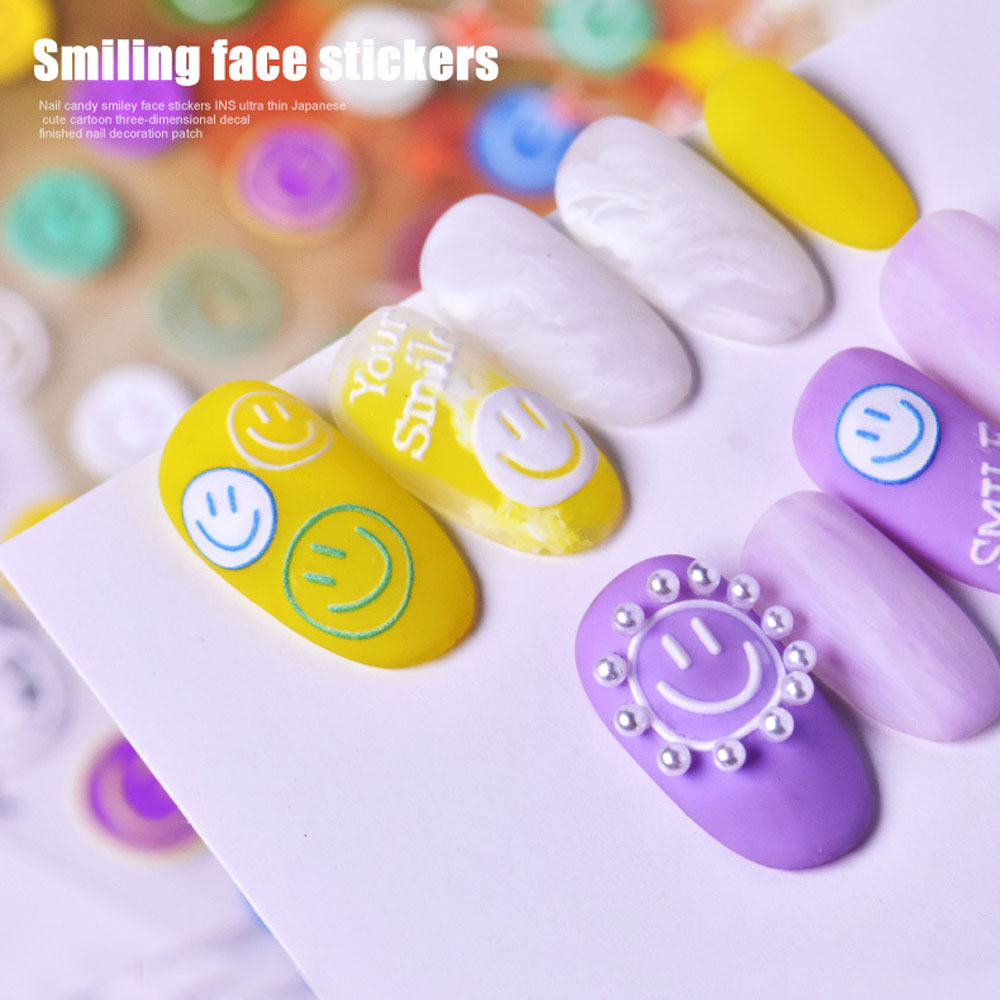 Mxbeauty Stiker Kuku 3d Motif Matahari / Bunga / Smiley Untuk Dekorasi Nail Art / Manicure Diy