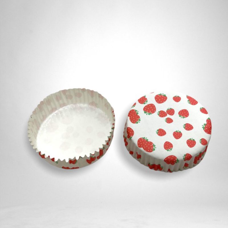 Paper cup bulat case roti motif strawberry size big isi 10